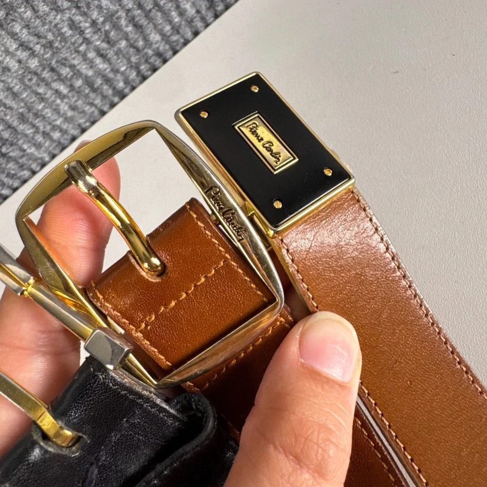 Pierre Cardin Vintage Leather Belt Bundle Womens Black Brown Tan Cowhide 34 F14Q